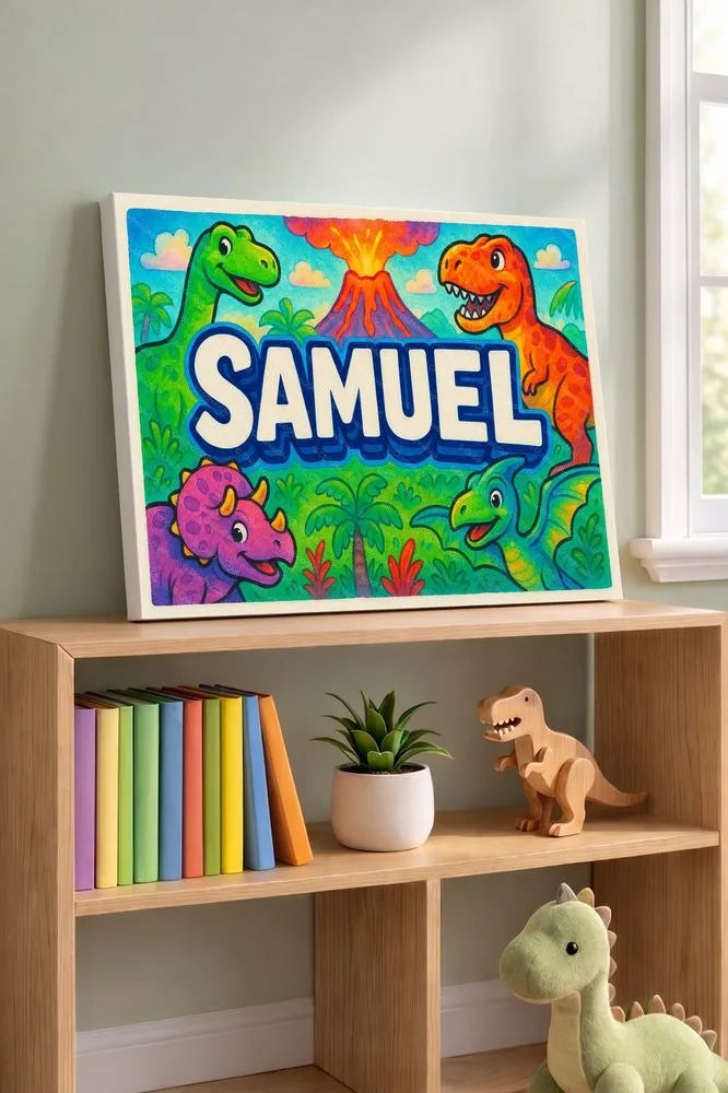 Samuel Name Art - Dinosaur Adventure personalized wall print for kids