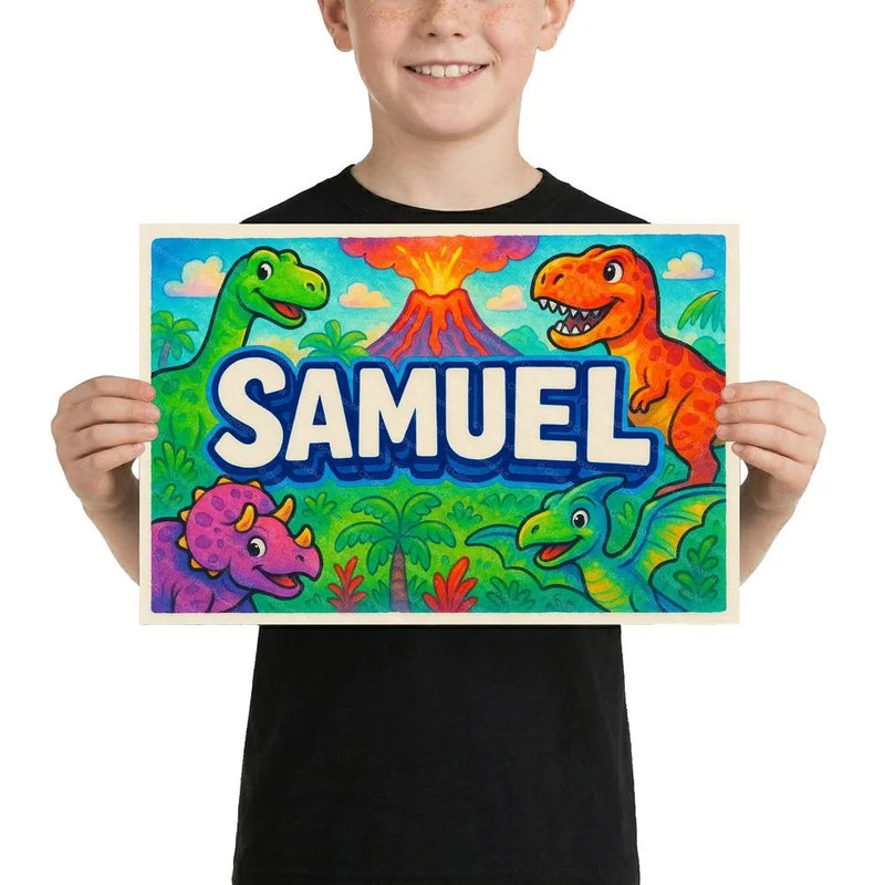 Samuel Name Art - Dinosaur Adventure personalized wall print for kids