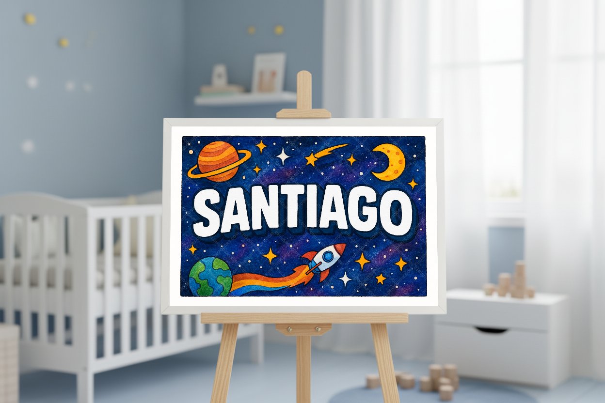 Personalized space name art for Santiago
