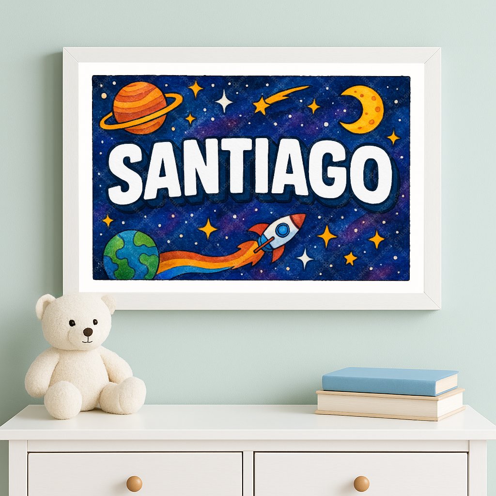 Personalized space name art for Santiago