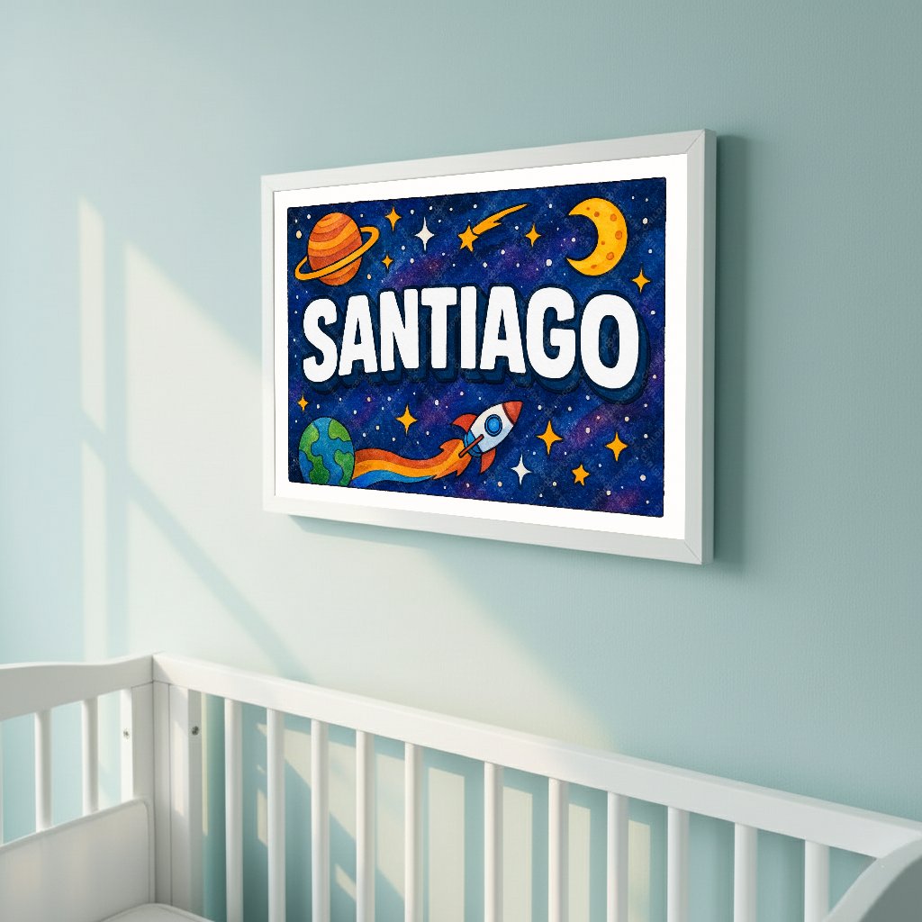 Personalized space name art for Santiago