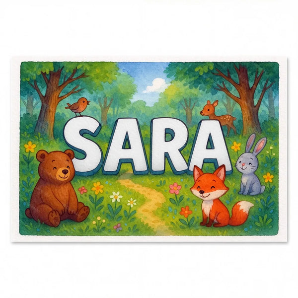 Sara Name Art - Forest Friends Personalized Wall Art