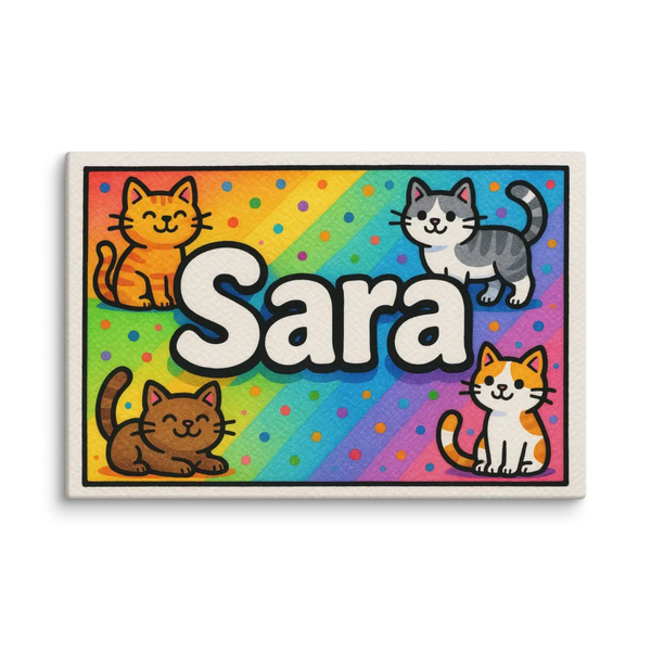Sara Name Art - Colorful Cats Personalized Wall Art