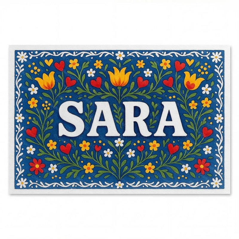 Sara Name Art - Floral Farmhouse personalized wall print for kids