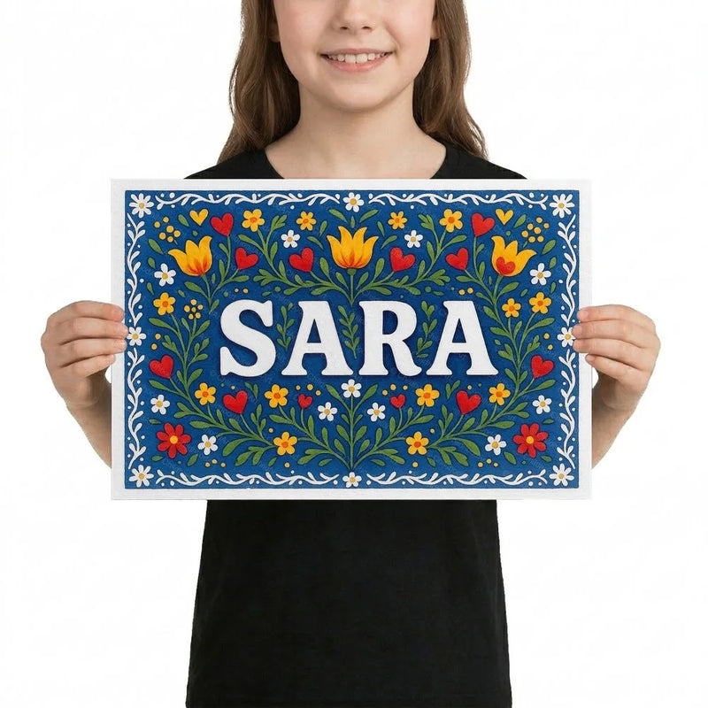 Sara Name Art - Floral Farmhouse personalized wall print for kids
