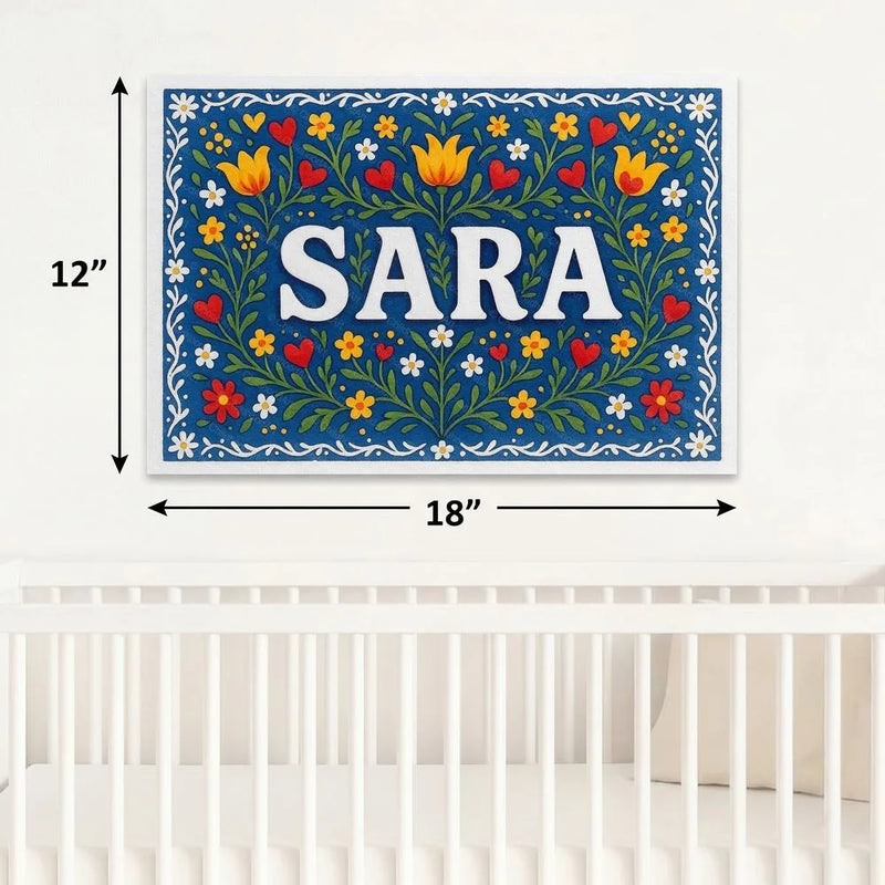 Sara Name Art - Floral Farmhouse personalized wall print for kids