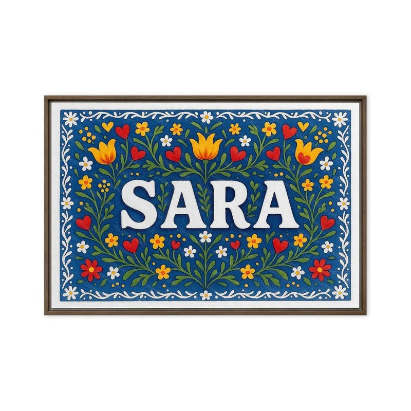 Sara Name Art - Floral Farmhouse personalized wall print for kids