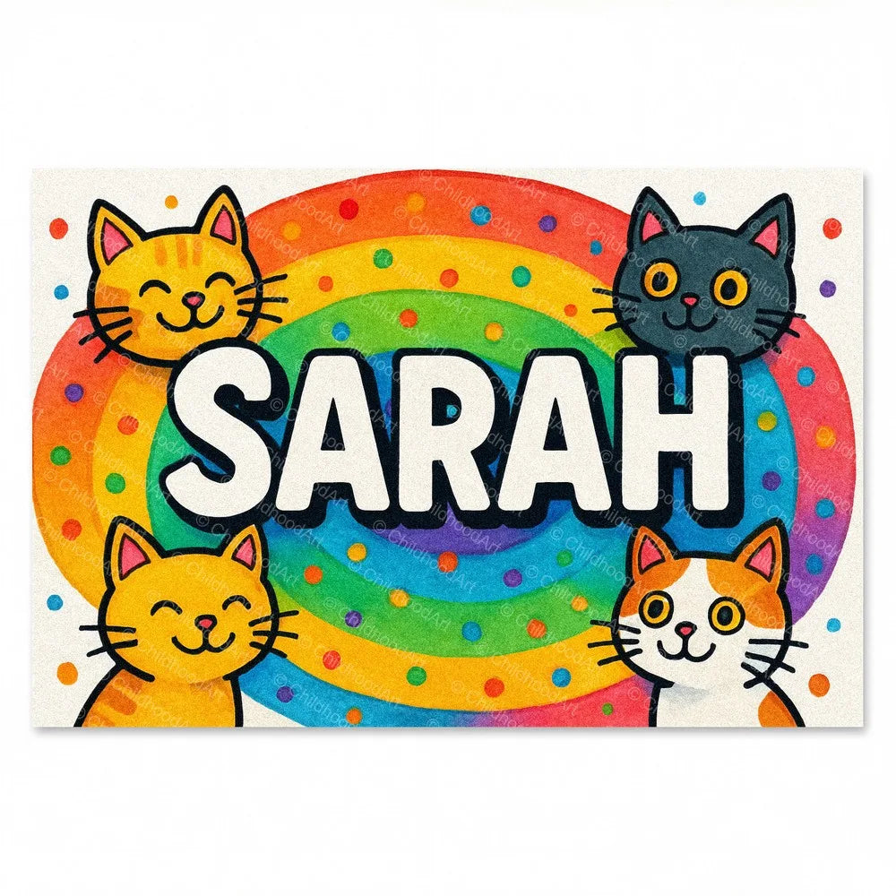 Sarah Colorful Cats Name Art - Full size image