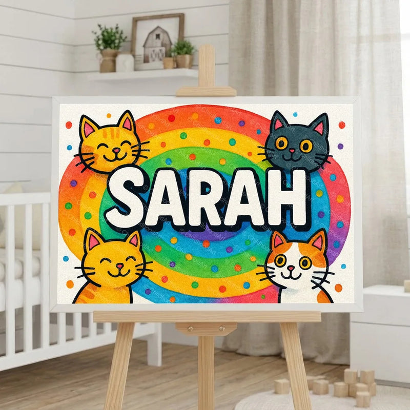 Playful personalized cat name art for Sarah