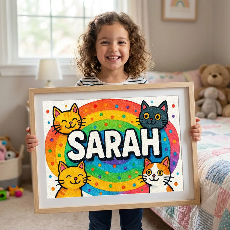 Playful personalized cat name art for Sarah