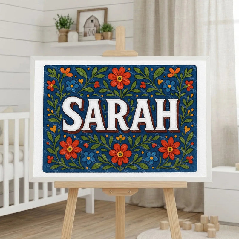 Calm personalized name art for Sarah