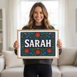 Calm personalized name art for Sarah