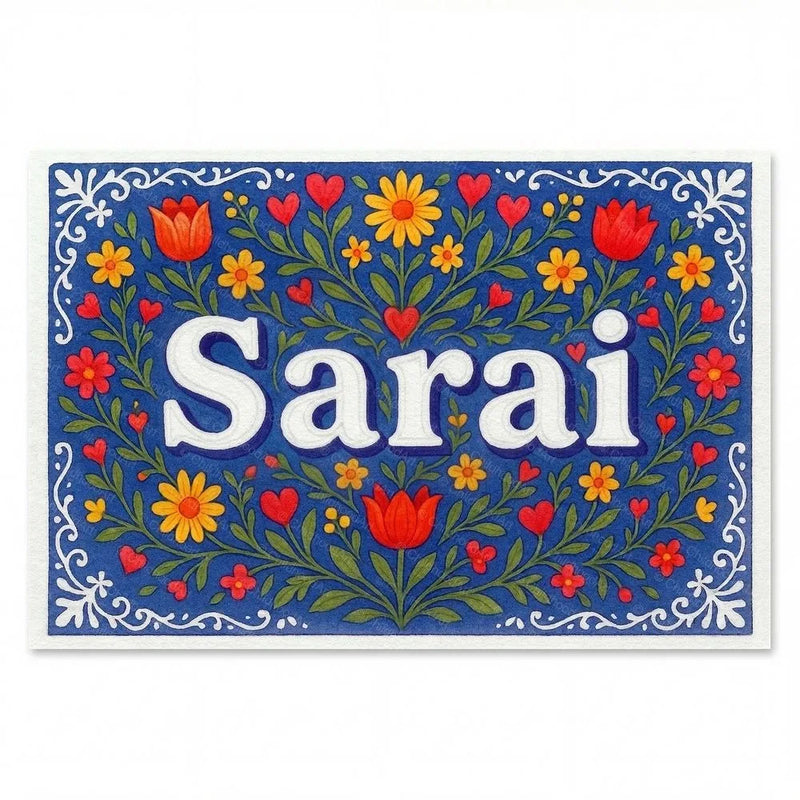 Sarai Name Art - Floral Farmhouse personalized wall print for kids
