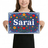 Sarai Name Art - Floral Farmhouse personalized wall print for kids