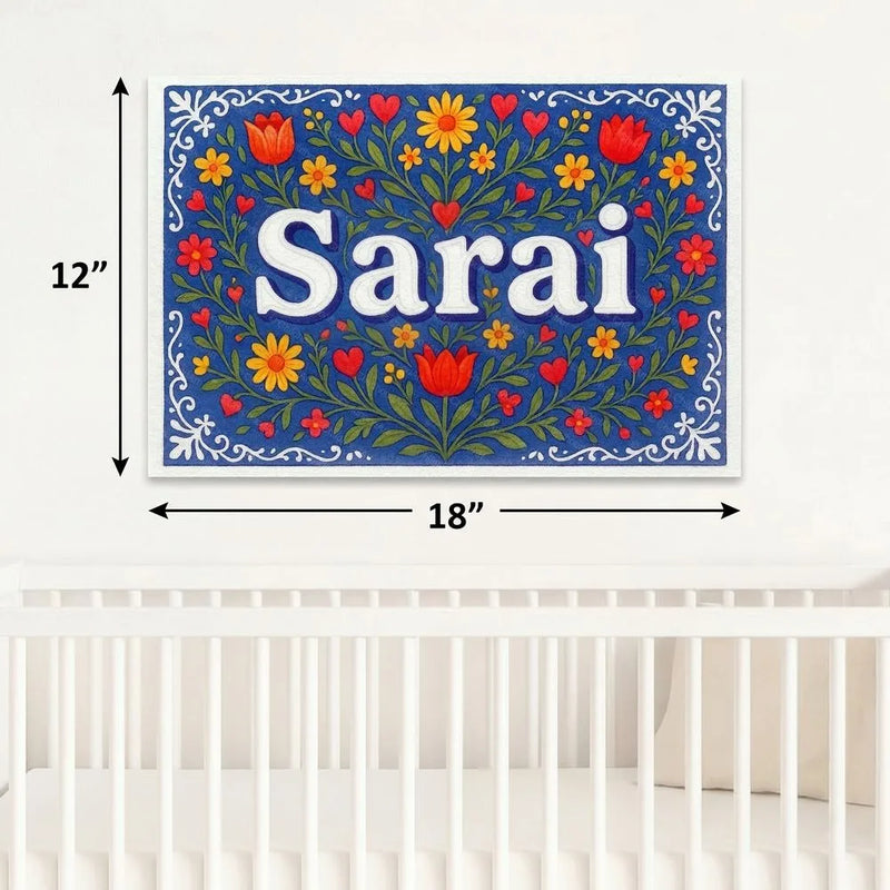Sarai Name Art - Floral Farmhouse personalized wall print for kids