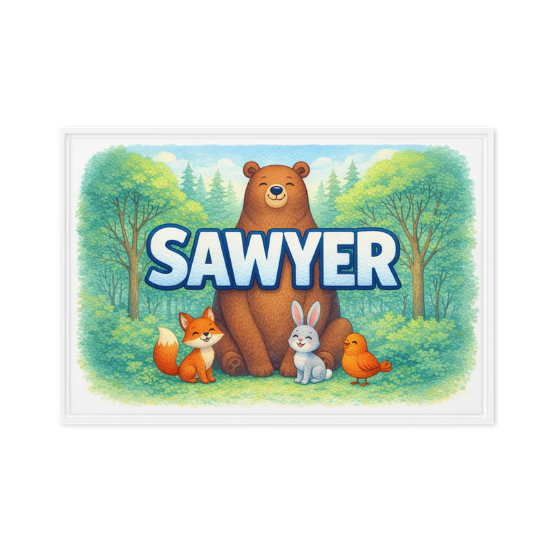 Sawyer Name Art - Forest Friends personalized wall print for kids