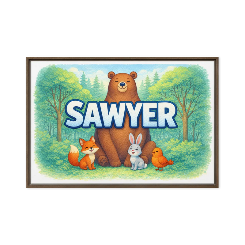 Sawyer Name Art - Forest Friends personalized wall print for kids