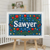 Sawyer Name Art - Floral Farmhouse personalized wall print for kids