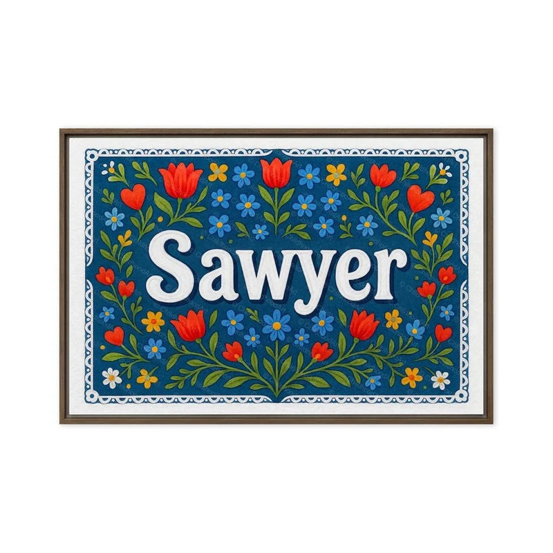 Sawyer Name Art - Floral Farmhouse personalized wall print for kids