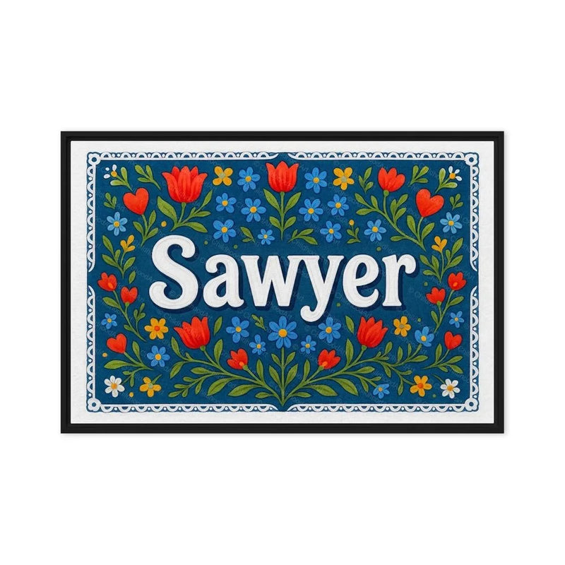 Sawyer Name Art - Floral Farmhouse personalized wall print for kids