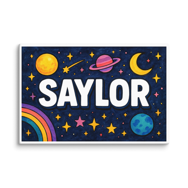 Space explorers themed name art featuring Saylor