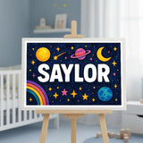 Saylor Name Art - Space Explorers personalized wall print for kids