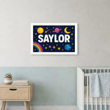 Saylor Name Art - Space Explorers personalized wall print for kids