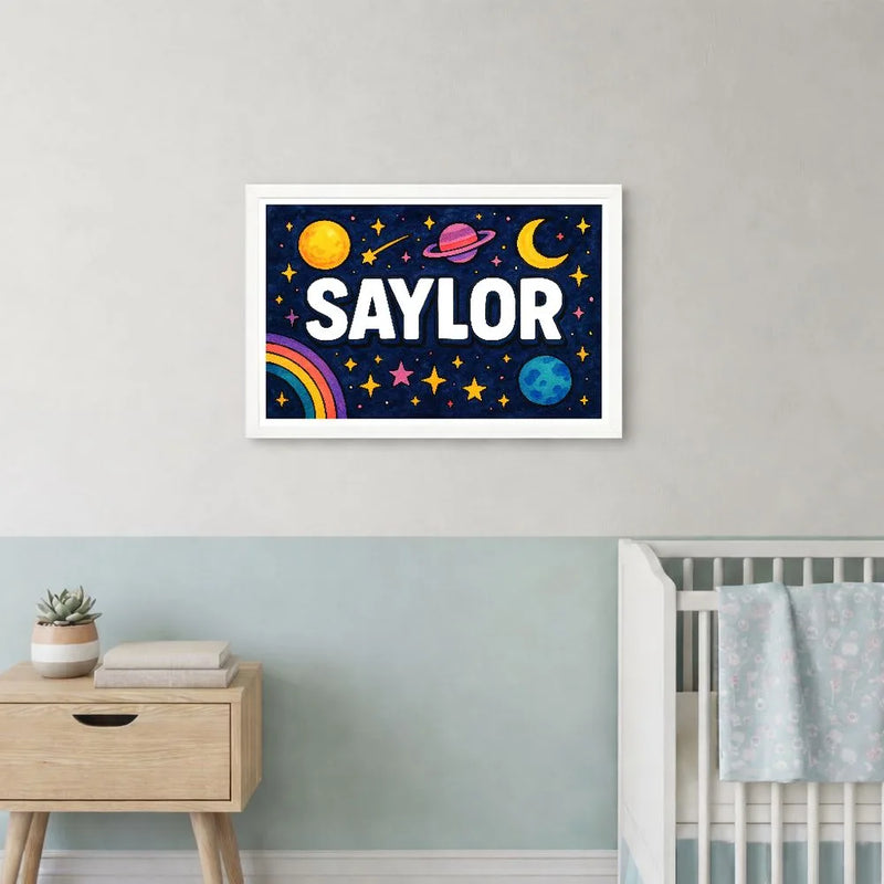 Saylor Name Art - Space Explorers personalized wall print for kids