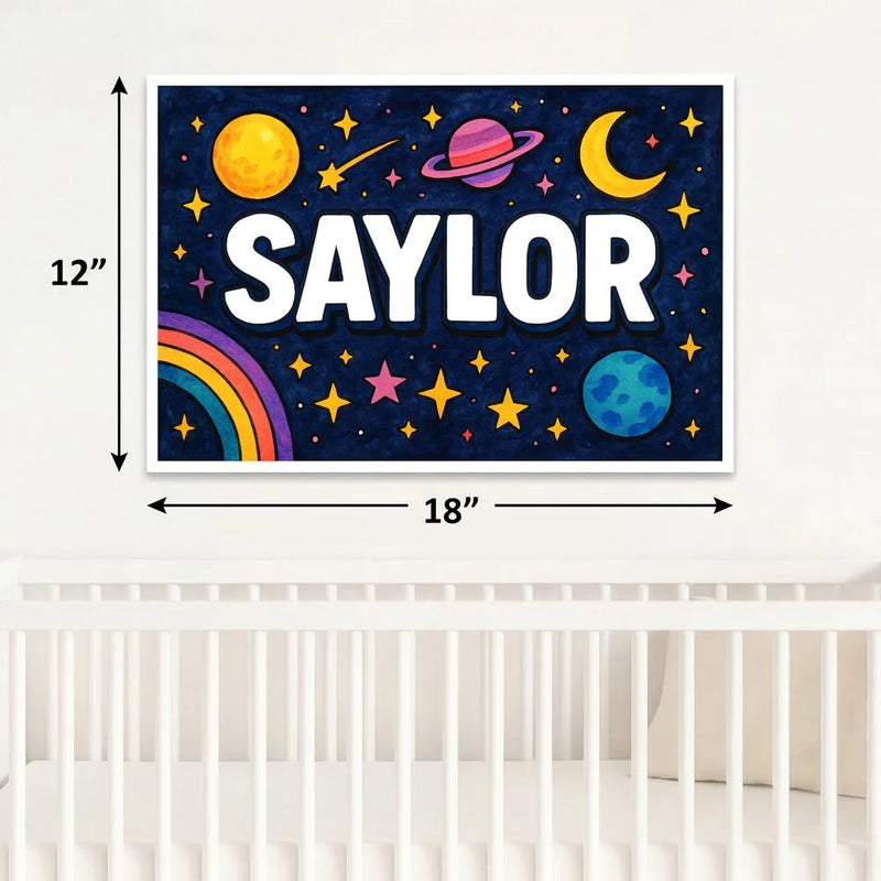 Saylor Name Art - Space Explorers personalized wall print for kids