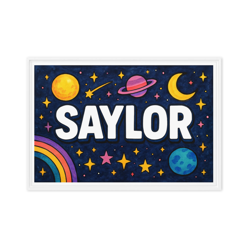 Saylor Name Art - Space Explorers personalized wall print for kids
