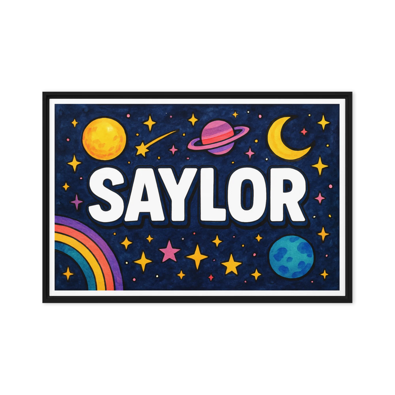 Saylor Name Art - Space Explorers personalized wall print for kids