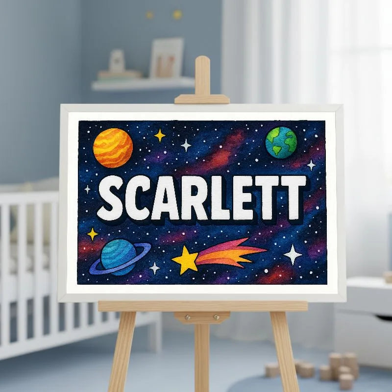 Scarlett Name Art - Space Explorers personalized wall print for kids