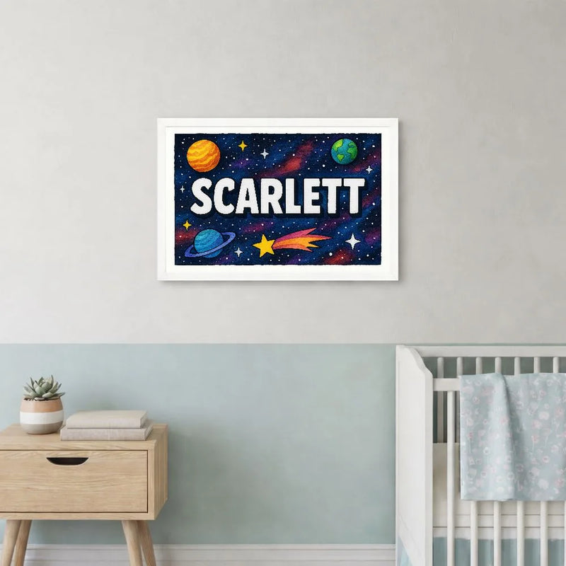 Scarlett Name Art - Space Explorers personalized wall print for kids