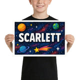 Scarlett Name Art - Space Explorers personalized wall print for kids