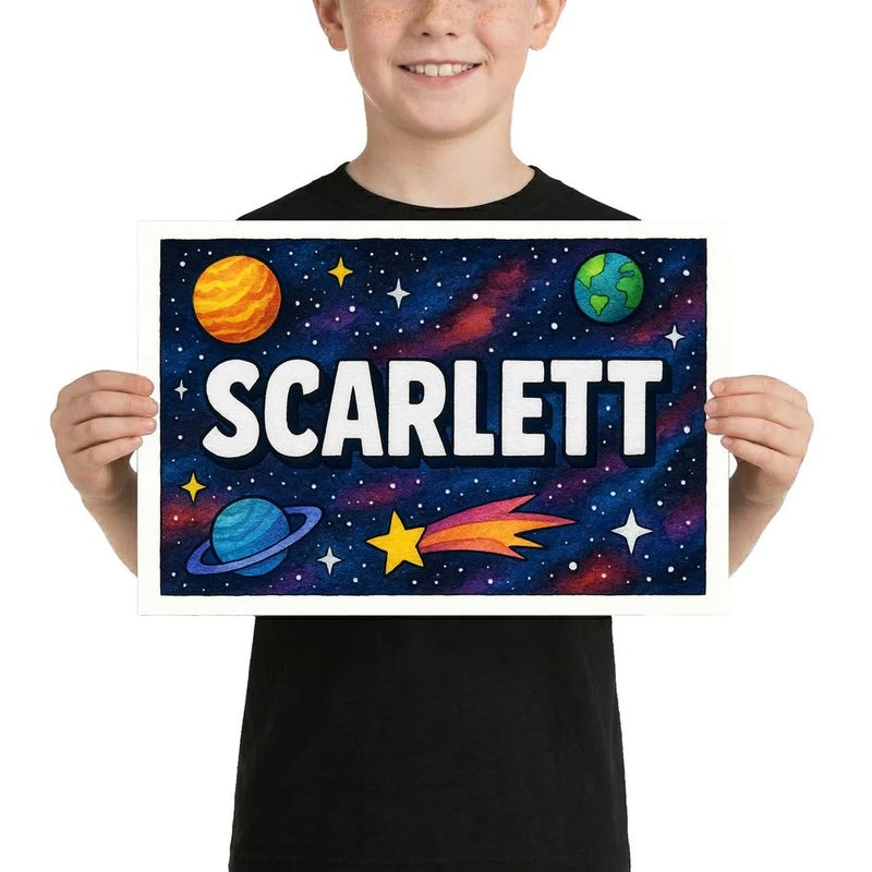 Scarlett Name Art - Space Explorers personalized wall print for kids