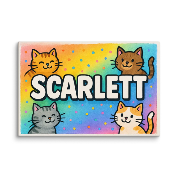 Scarlett Name Art - Colorful Cats Personalized Wall Art