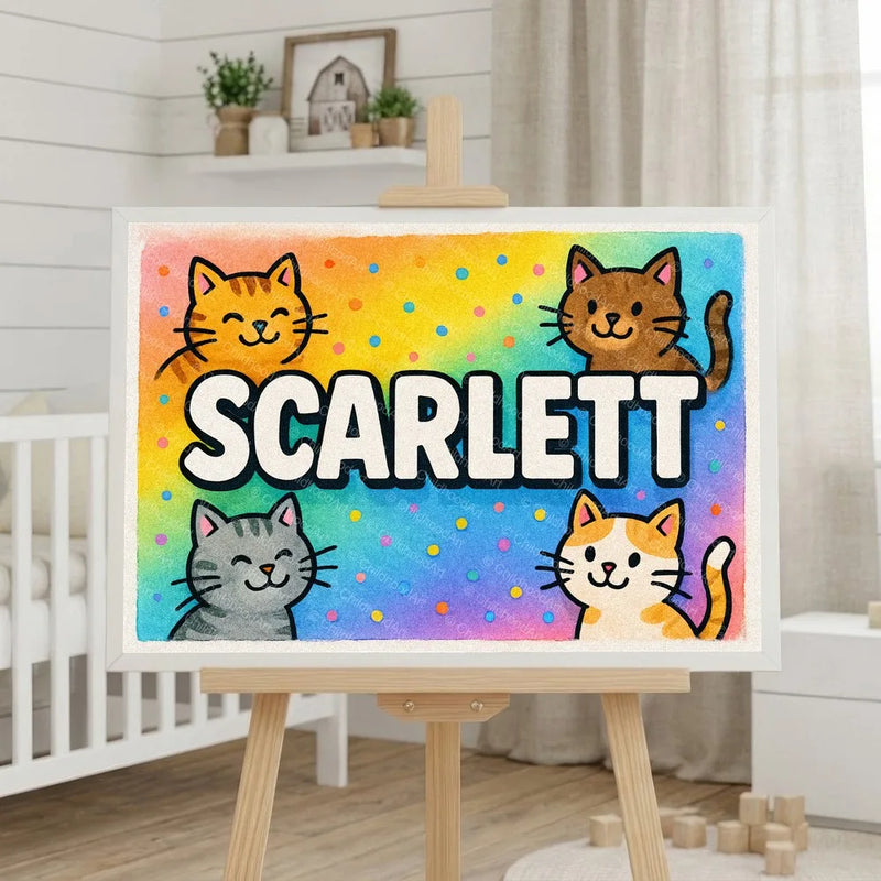 Playful personalized cat name art for Scarlett