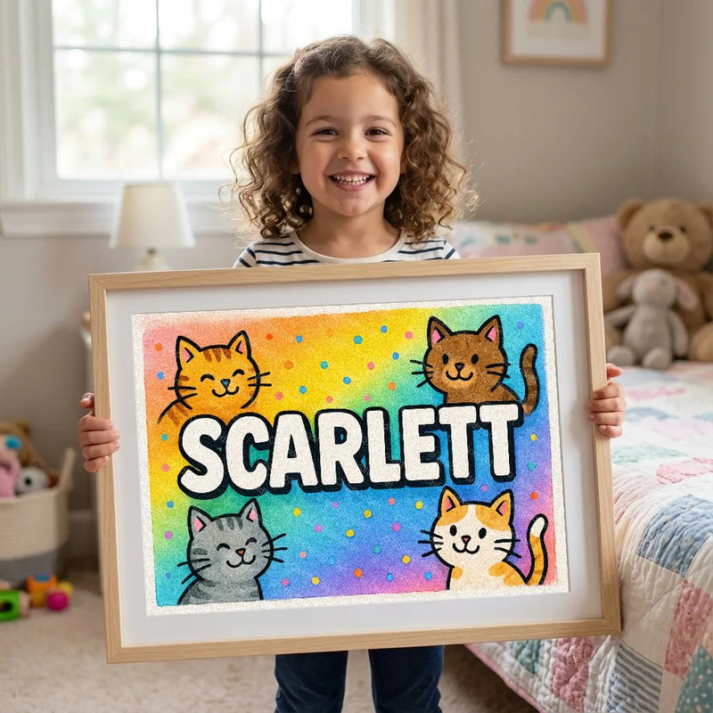 Playful personalized cat name art for Scarlett