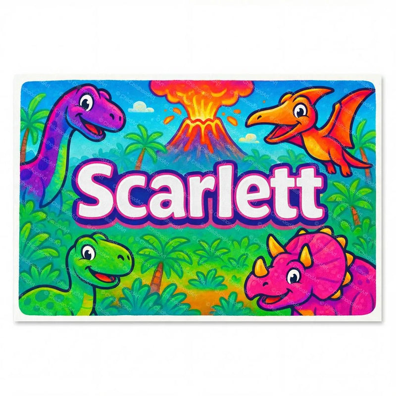 Adventurous personalized dinosaur name art for Scarlett