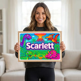 Adventurous personalized dinosaur name art for Scarlett
