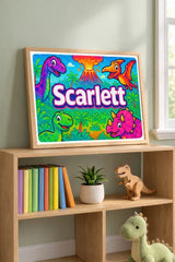 Adventurous personalized dinosaur name art for Scarlett