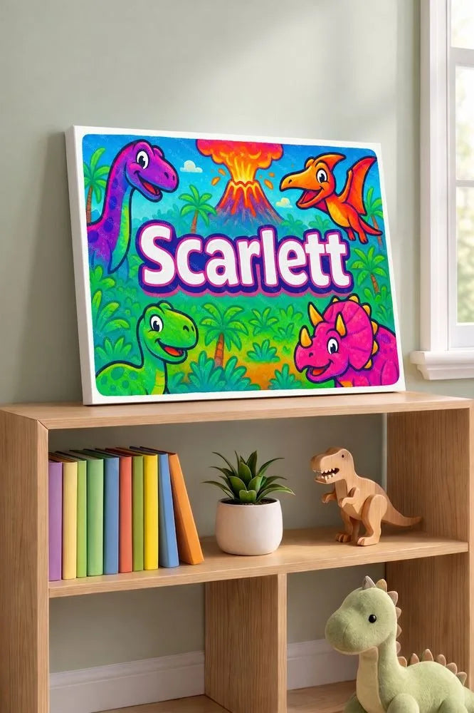 Scarlett Name Art - Dinosaur Adventure personalized wall print for kids