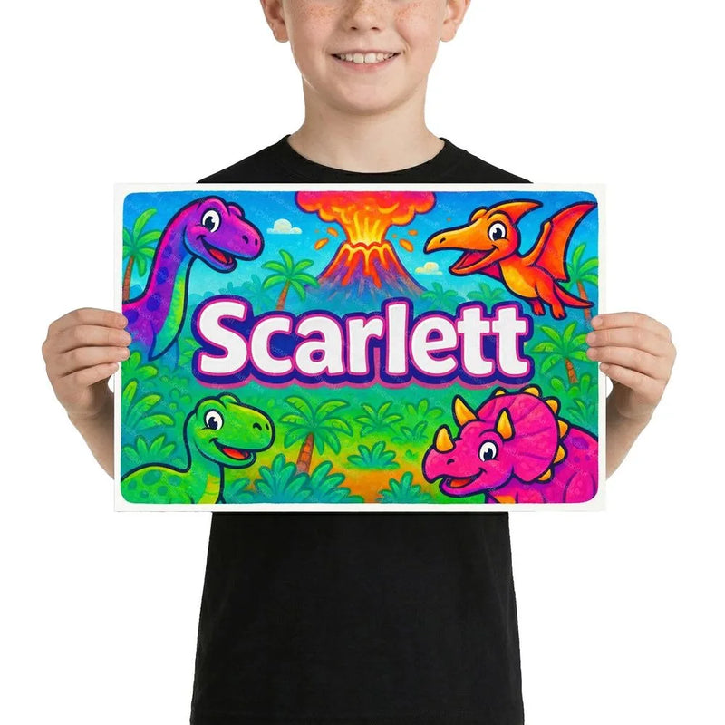 Scarlett Name Art - Dinosaur Adventure personalized wall print for kids