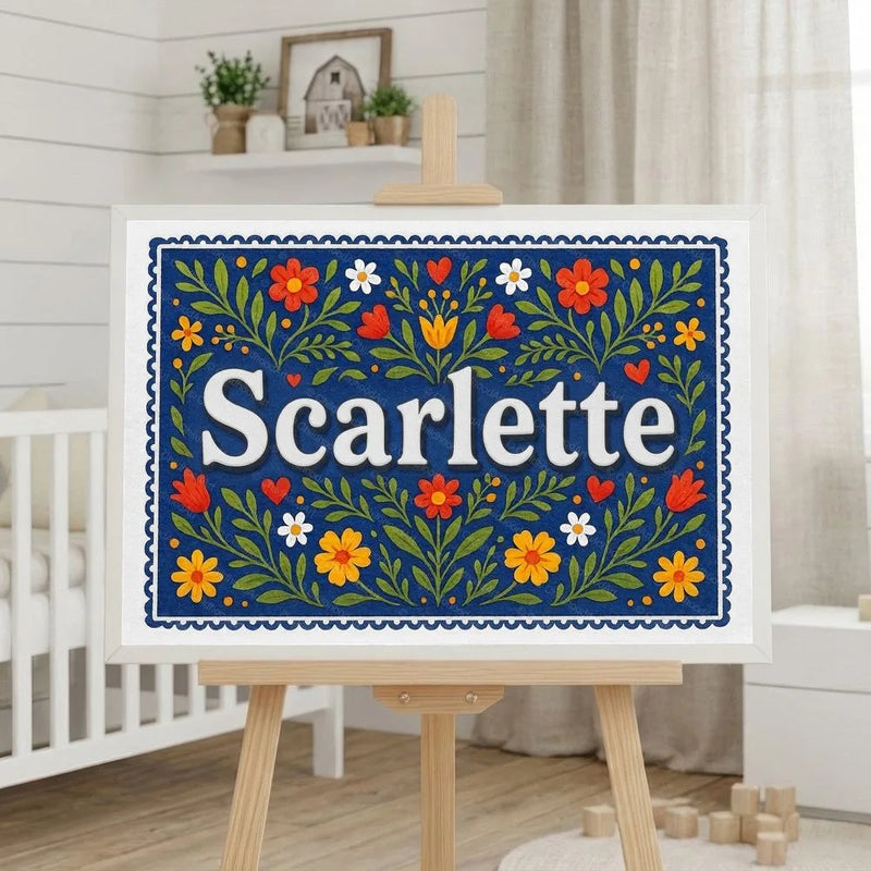 Scarlette Name Art - Floral Farmhouse personalized wall print for kids
