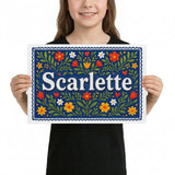 Scarlette Name Art - Floral Farmhouse personalized wall print for kids