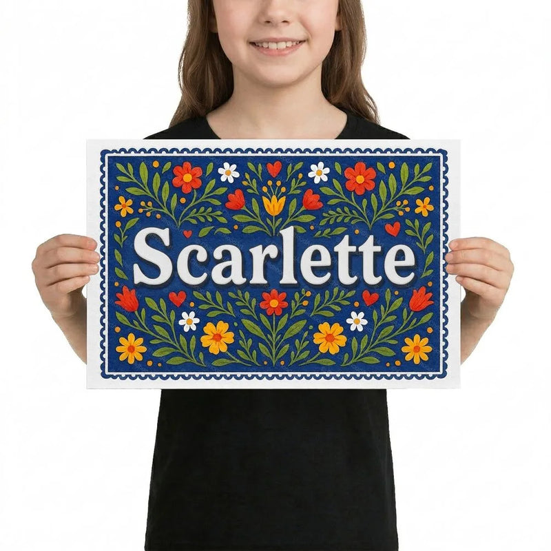 Scarlette Name Art - Floral Farmhouse personalized wall print for kids