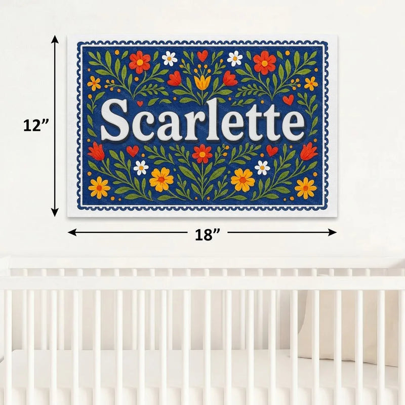 Scarlette Name Art - Floral Farmhouse personalized wall print for kids