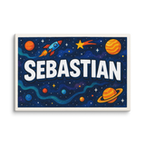 Sebastian Name Art - Space Explorers personalized wall print for kids