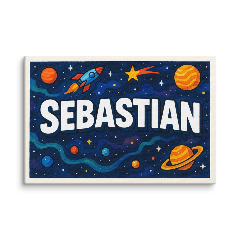 Sebastian Name Art - Space Explorers personalized wall print for kids
