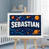 Sebastian Name Art - Space Explorers personalized wall print for kids